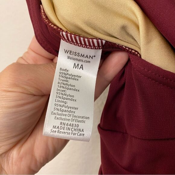 WEISSMAN Dance Costume burgundy red stretch Backing Down 11314 MA-Medium adult - Picture 6 of 11